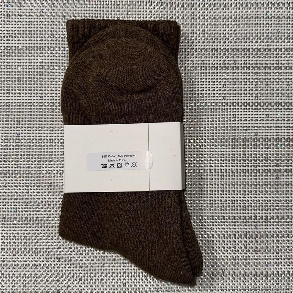casa clara Lillian Brown Ivory Caramel Ribbed Varsity Stripe Cotton Crew Socks